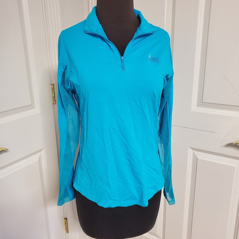 IBKUL Womens Small Blue Wild Dunes  Golf UPF 50+ IceFil Quarter Zip Sun Shirt